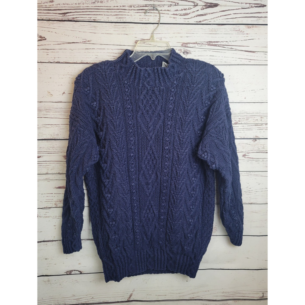 Vtg Express 90s Navy Blue Mock Neck‎ Chunky Knit heavy Women's Size Small